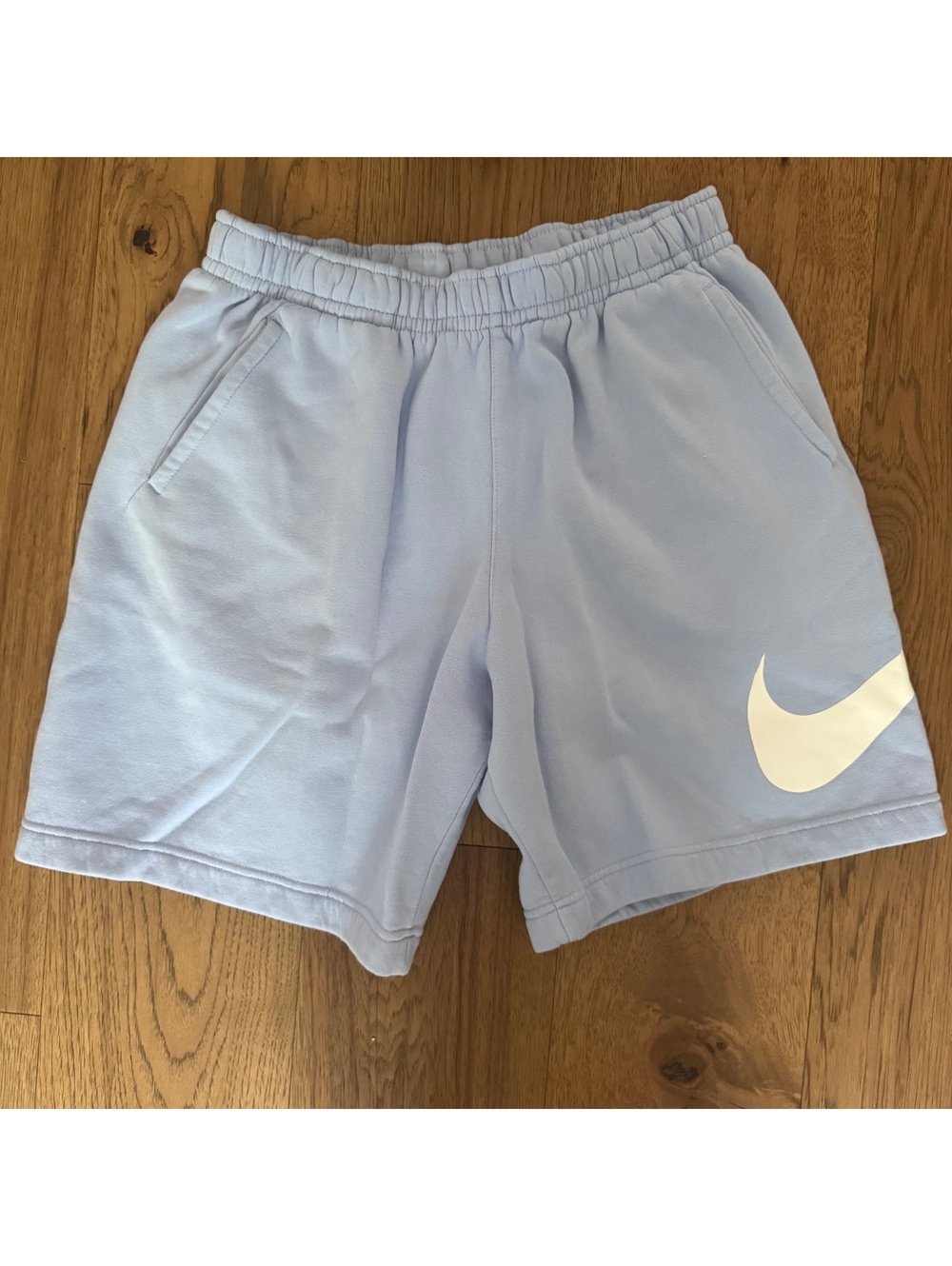 Nike Light Blue Cotton Shorts with White Swoosh Logo Size L
